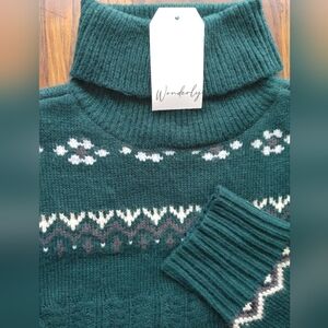 Wonderly Teal and Cream Patterned Turtleneck Sweater NWT XL (016)